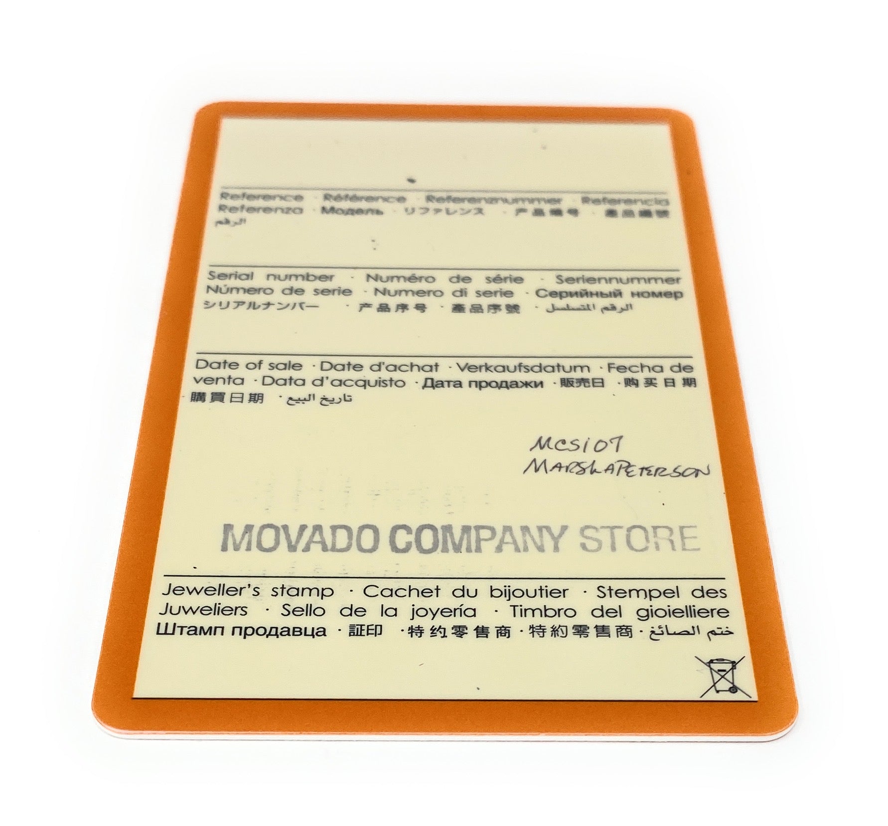 Ebel The Architects of Time Movado Company Store 3 Year Warranty Card