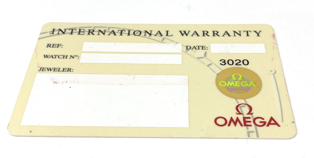 Omega International 1 Year Warranty Card 3020 New