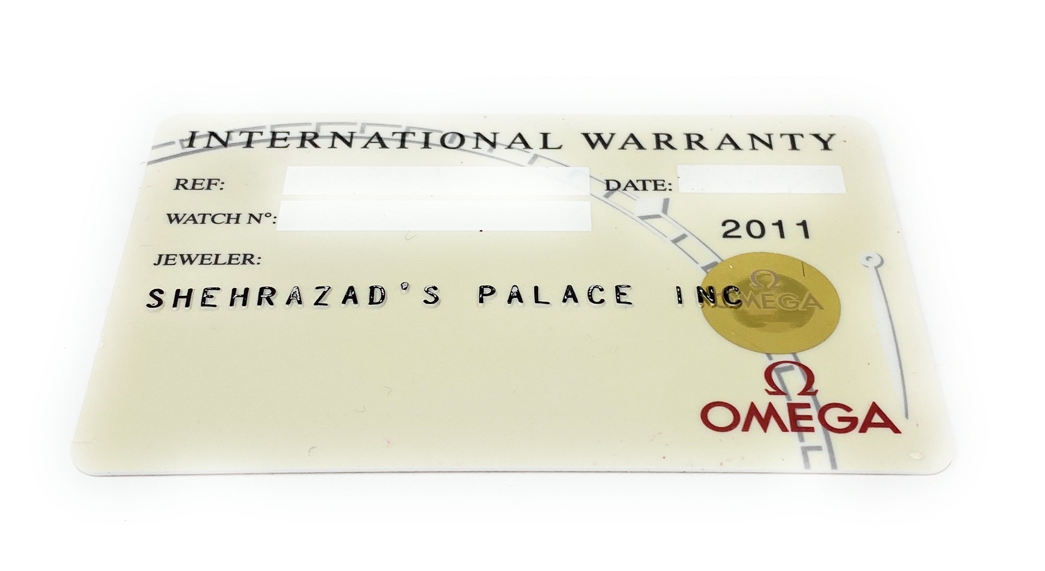 Omega International 1 Year Warranty Card 2011 New