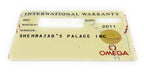 Omega International 1 Year Warranty Card 2011 Used