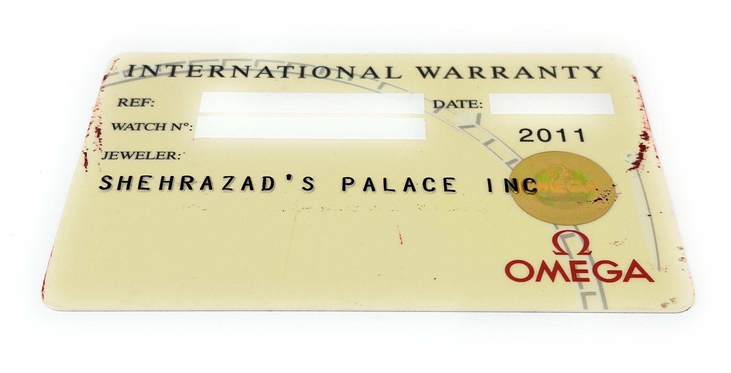 Omega International 1 Year Warranty Card 2011 Used