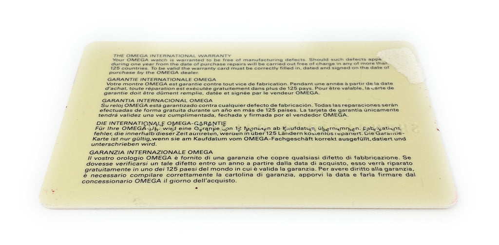 Omega International 1 Year Warranty Card 2011 Used