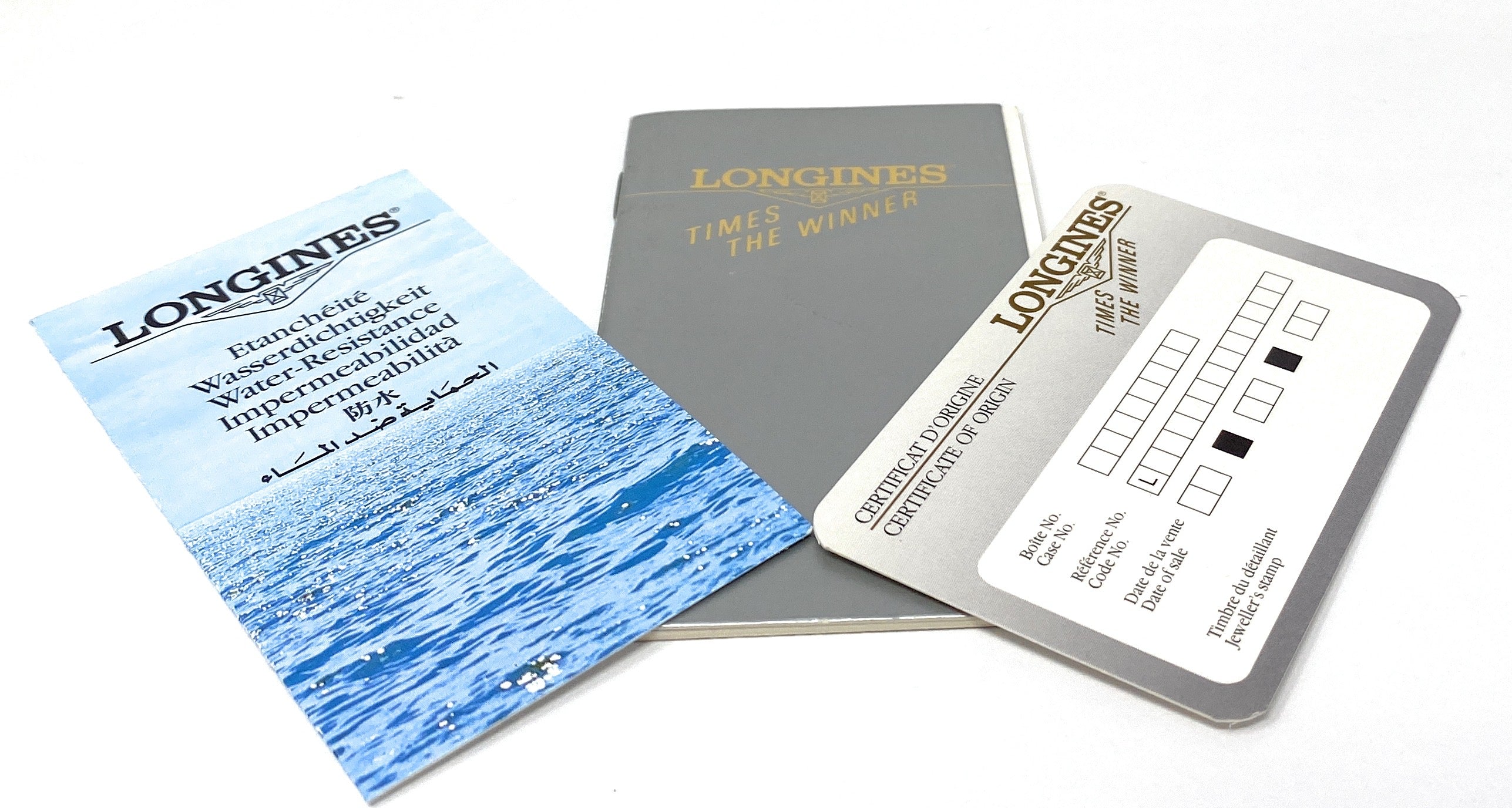 Longines Gray Instruction Booklet with 1 Year Warranty and Water Resistance card
