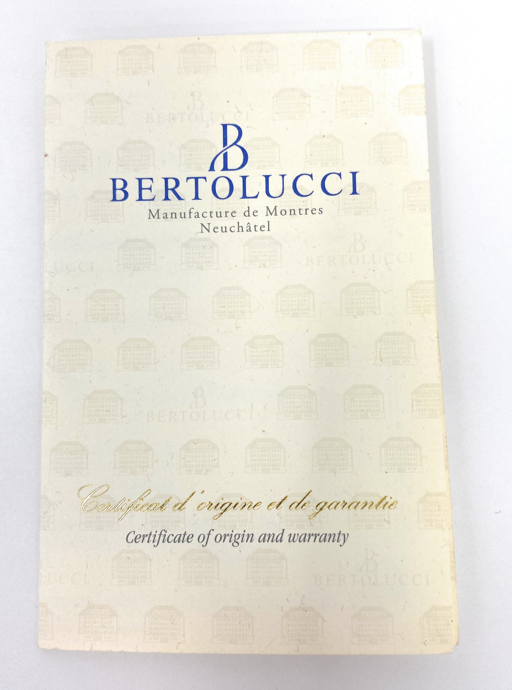 Bertolucci Certificate of Warranty