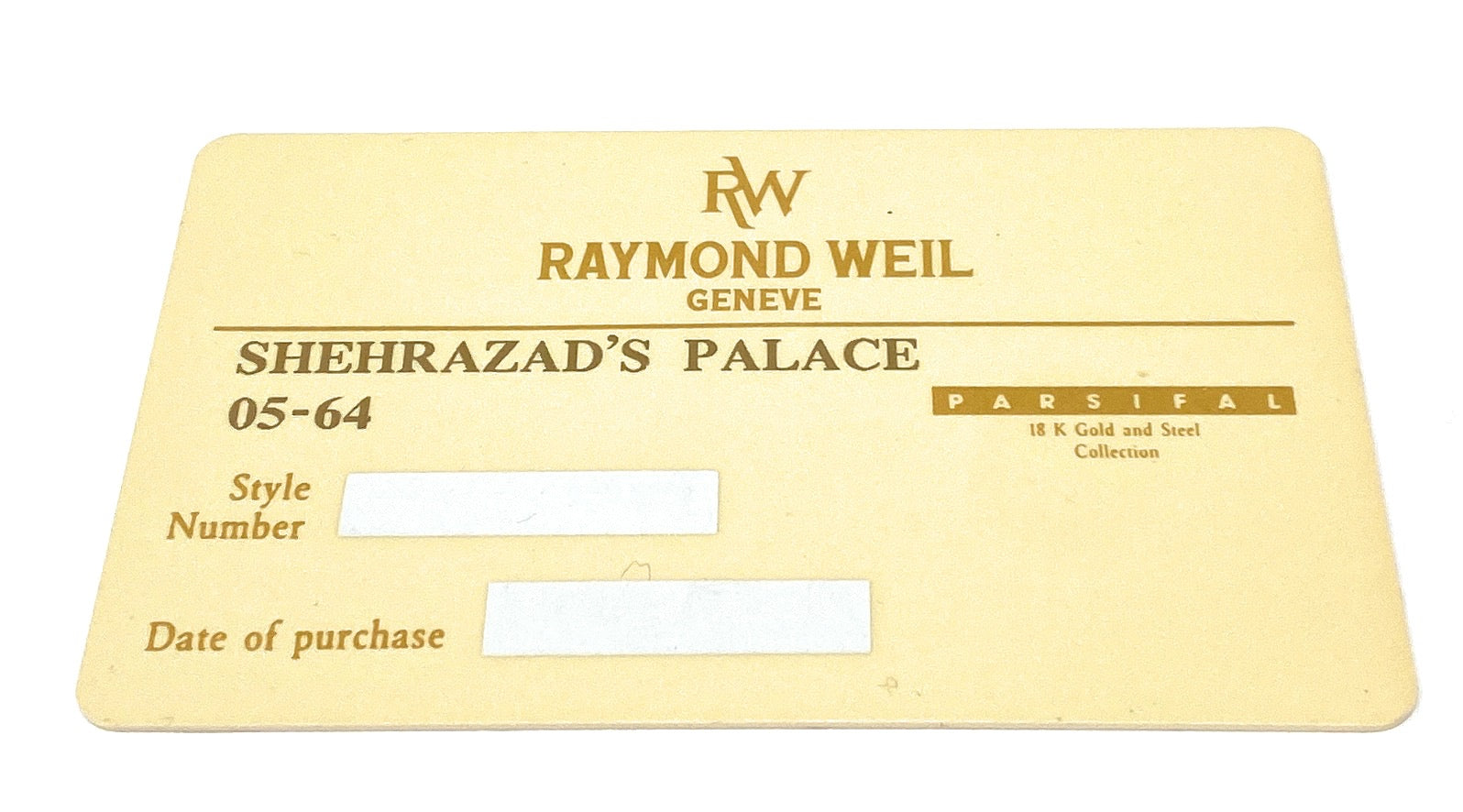 Raymond Weil 1 Year Warranty Card