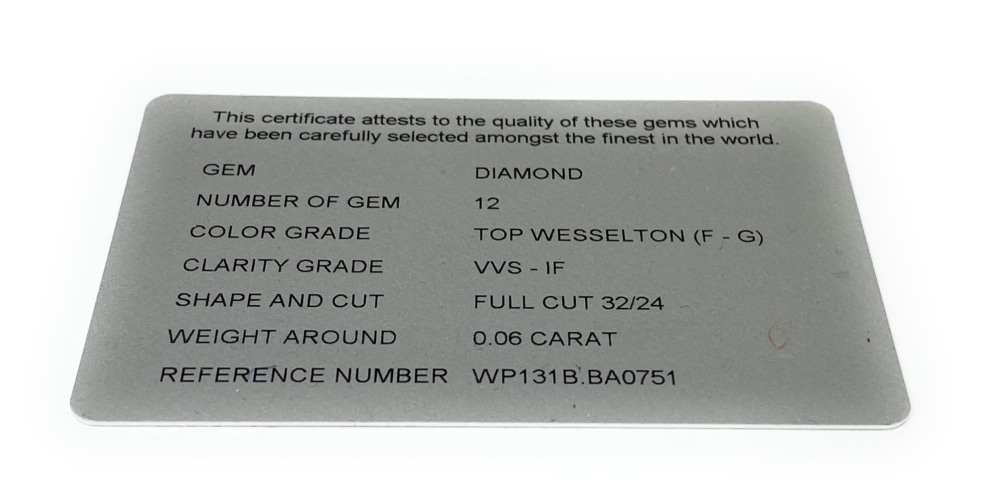 Tag Heuer Precious Stones Certificate Card