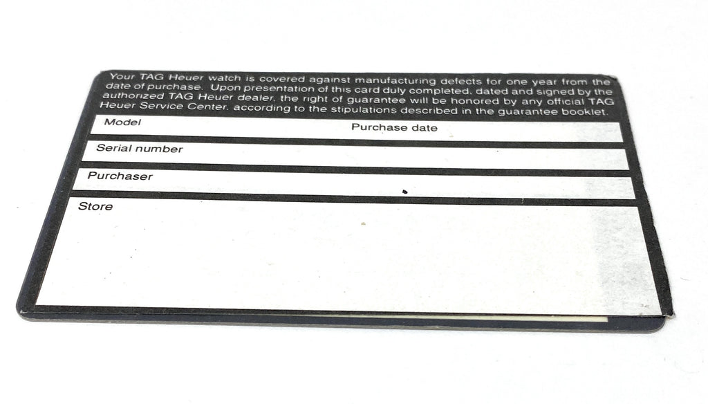 Tag Heuer International Guarantee 1 Year Warranty Card Good