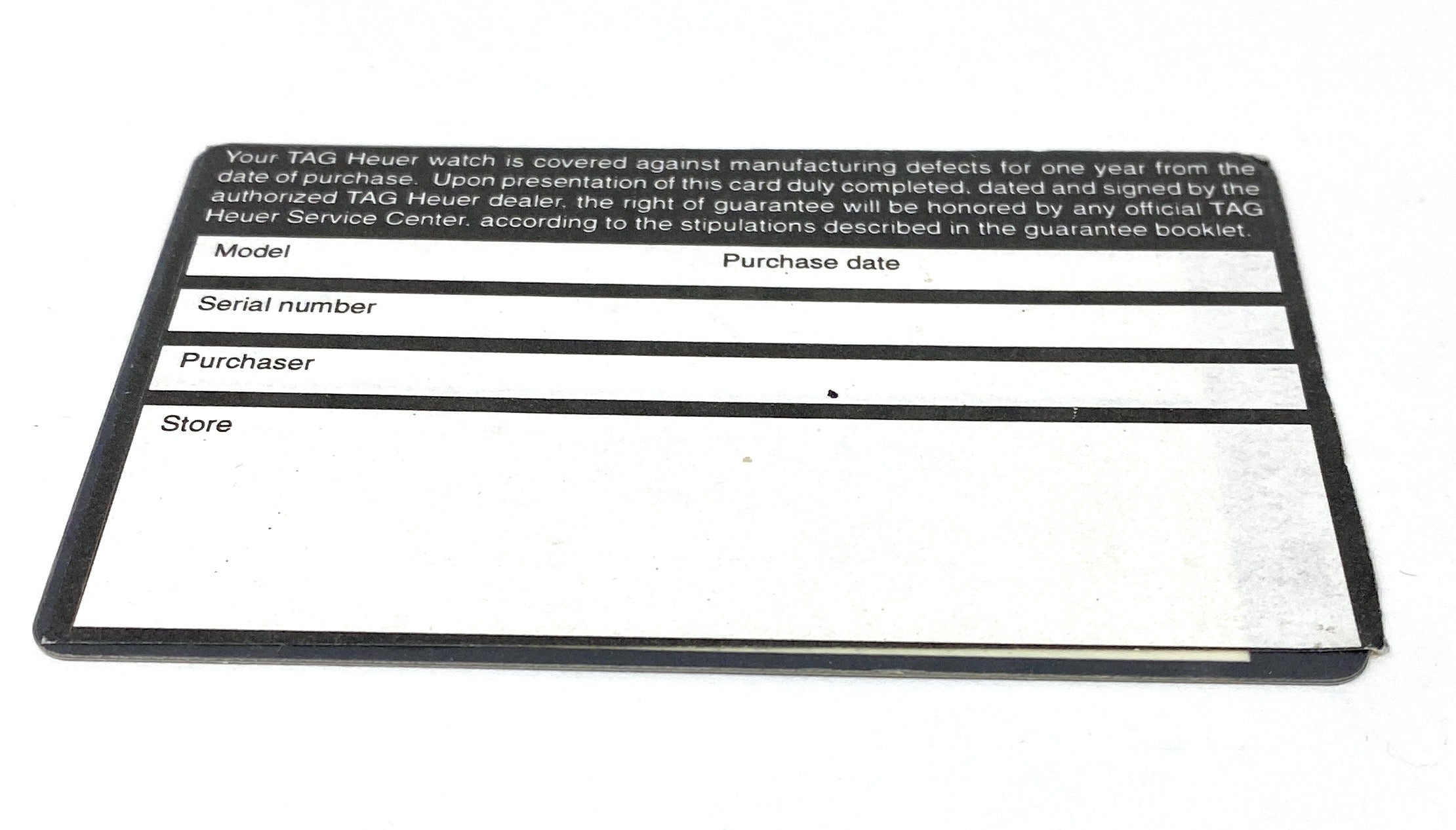 Tag Heuer International Guarantee 1 Year Warranty Card Good